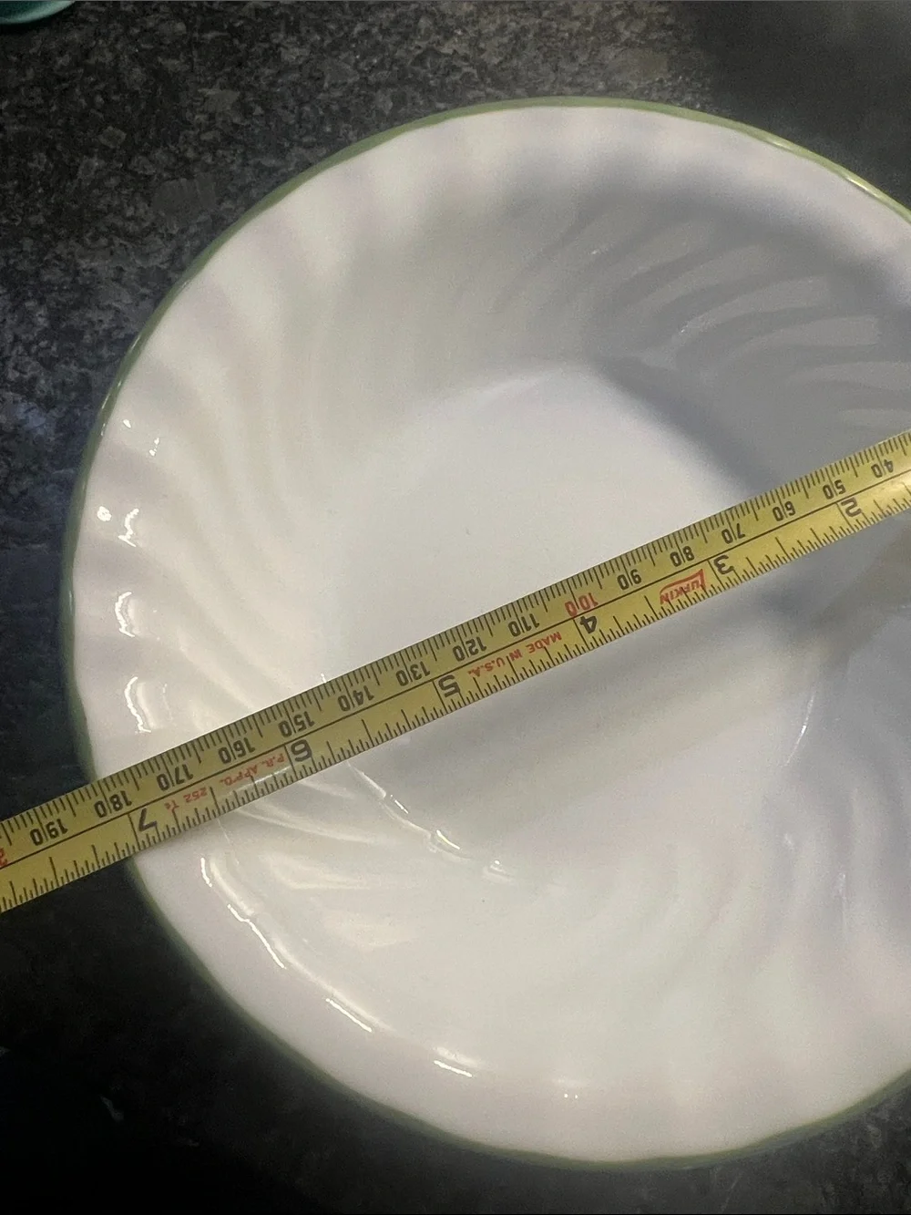 Corelle Callaway White Soup/Cereal Bowls with Green Rim - Set of 7
